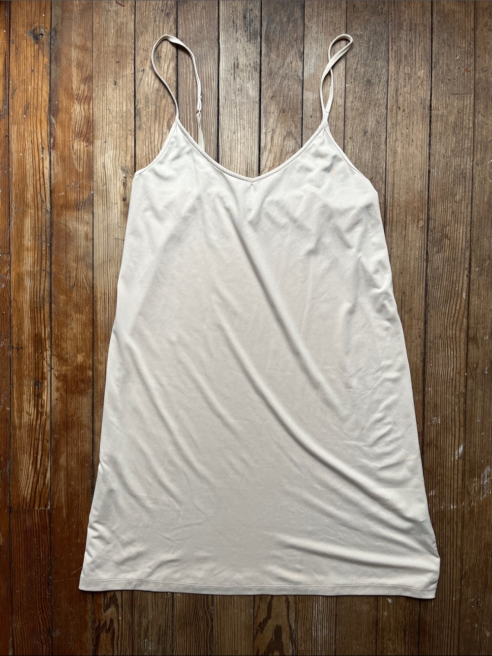 Simple Spaghetti Strap Slip Dress - Cream/Tan (M/L)